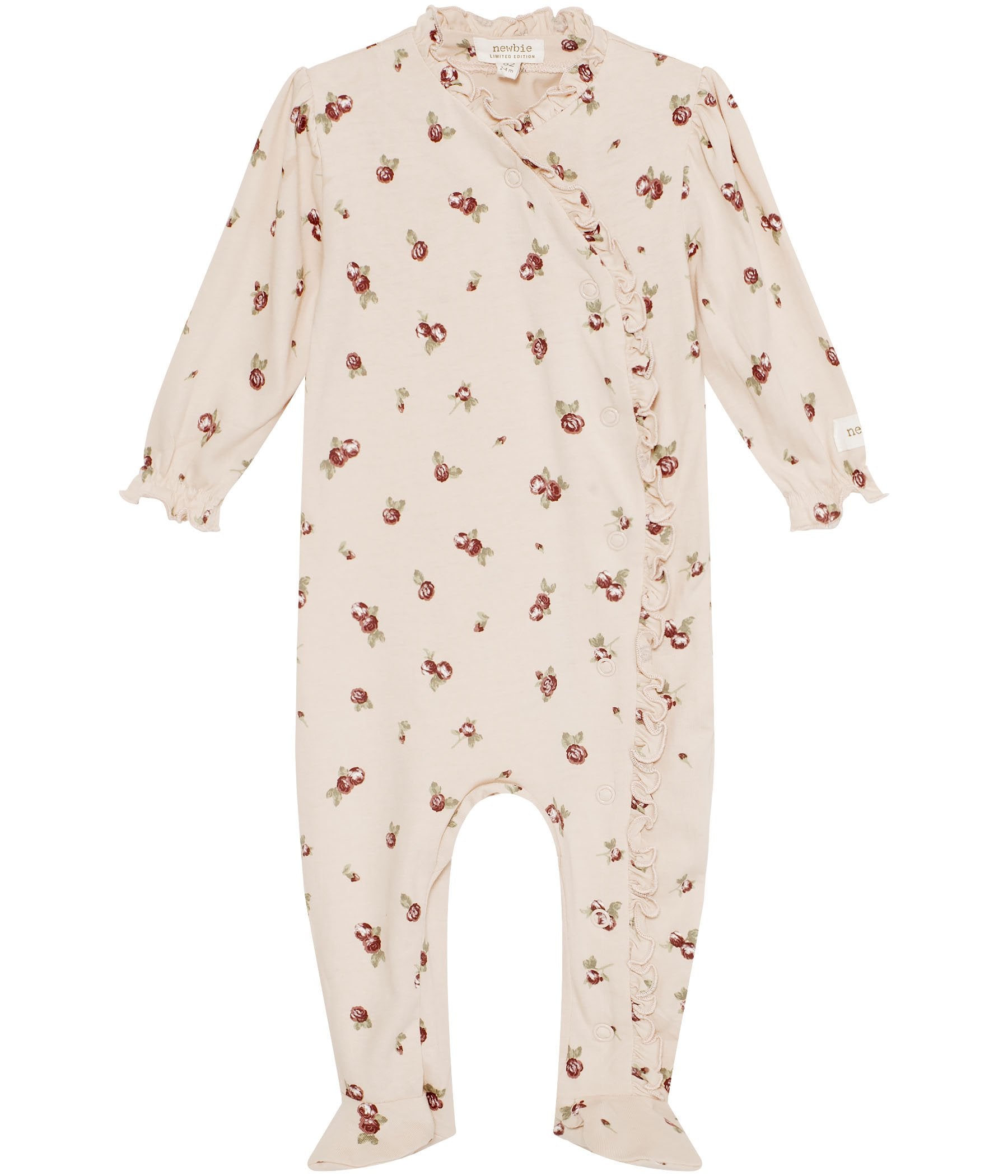 Sleepsuit with ruffles and floral print
