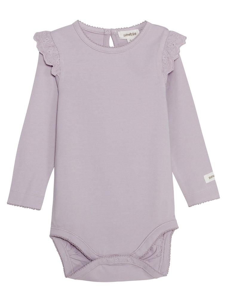 newbie baby Body with ruffles white organic cotton lilac 