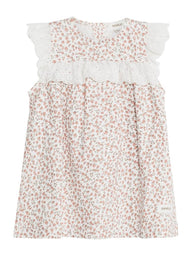 newbie kids Floral print dress with lace ruffles organic cotton summer orange