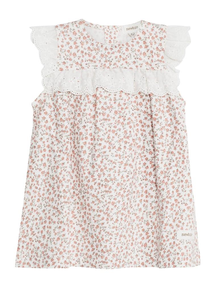 newbie kids Floral print dress with lace ruffles organic cotton summer orange