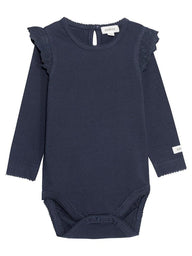 newbie baby Body with ruffles white organic cotton blue navy 