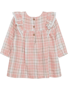 newbie kids girls Dress with pink tartan print organic cotton red