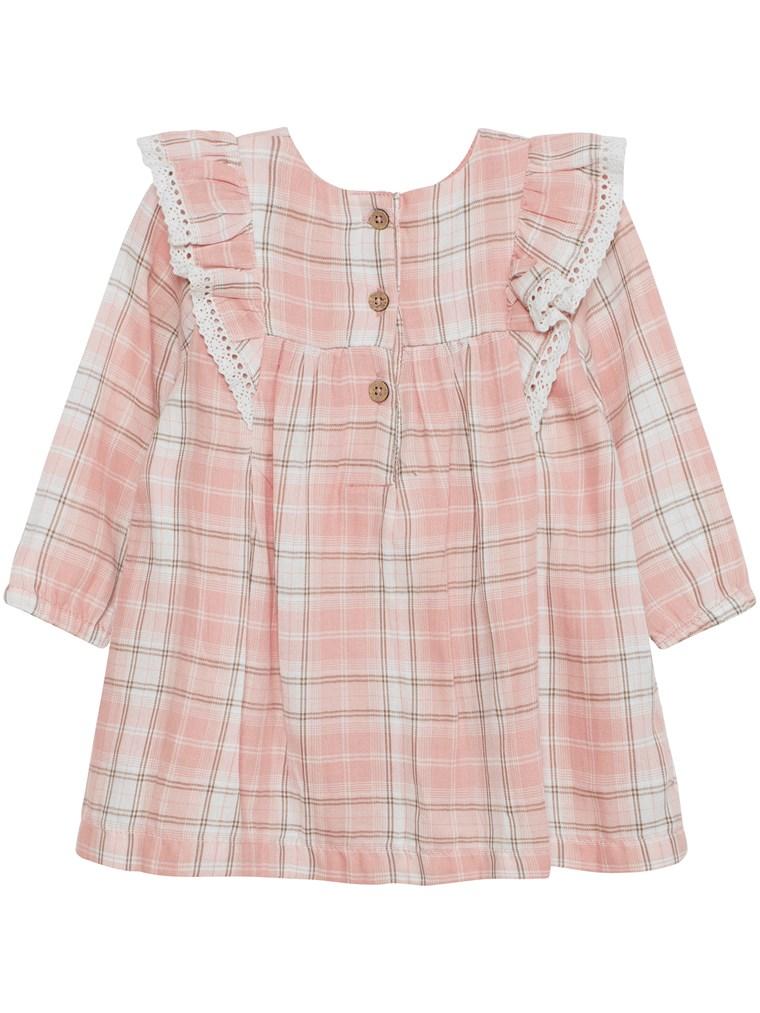 newbie kids girls Dress with pink tartan print organic cotton red