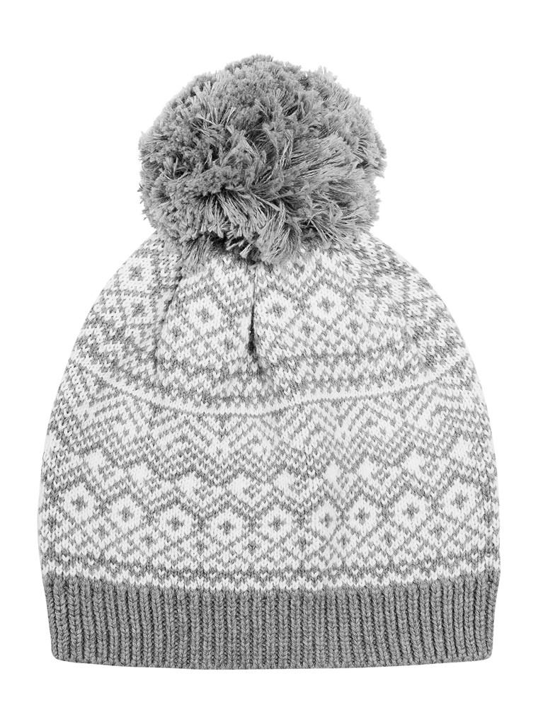 newbie baby hat print pompom organic cotton grey