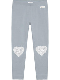 newbie kids Leggings heart embroidery organic cotton blue