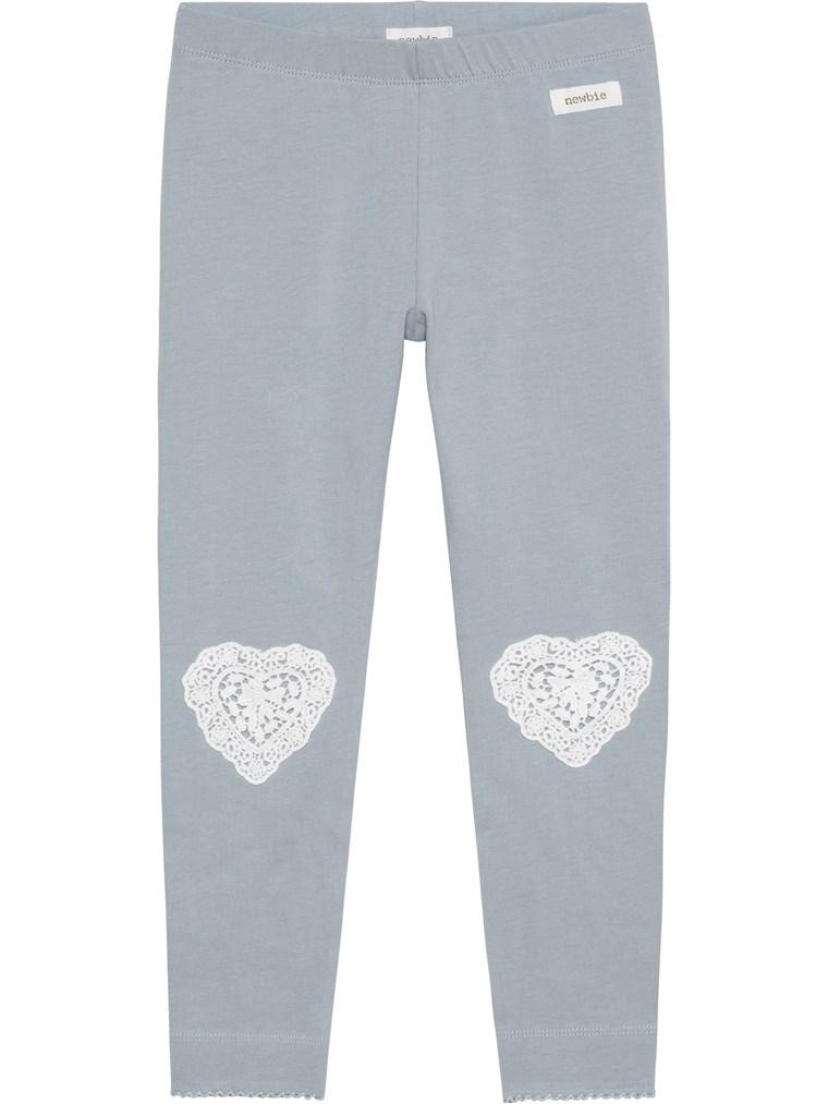 newbie kids Leggings heart embroidery organic cotton blue