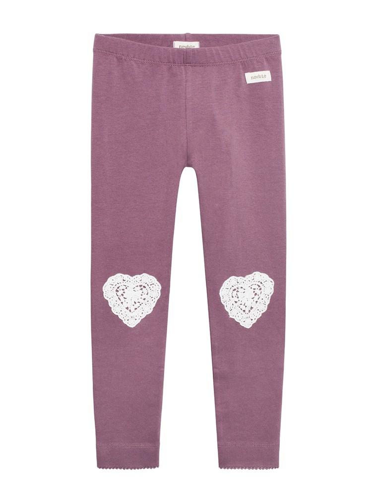 newbie kids Leggings heart embroidery organic cotton lilac