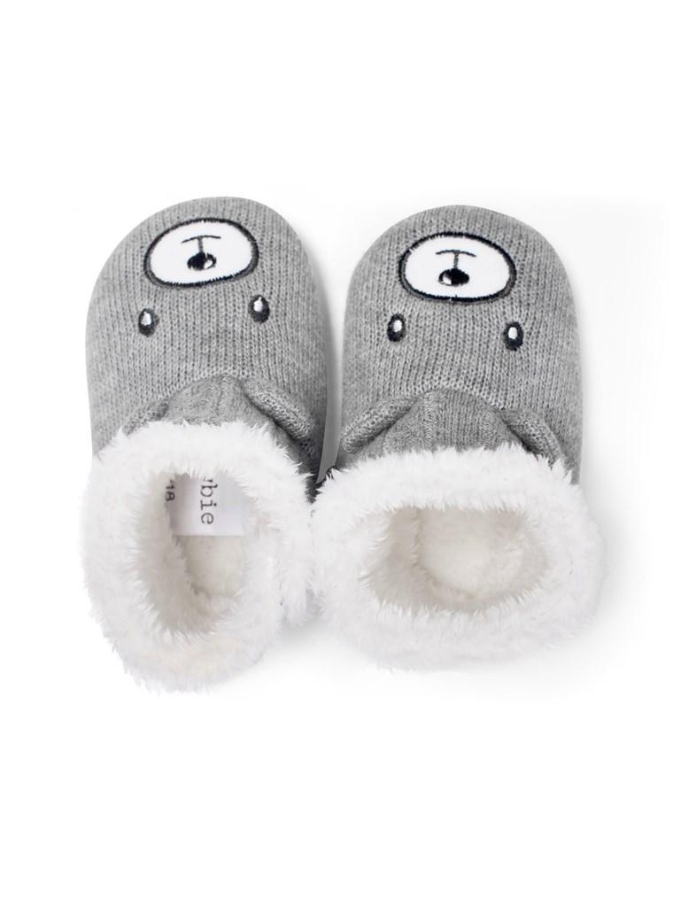 newbie baby Booties bear faces slippers organic cotton grey
