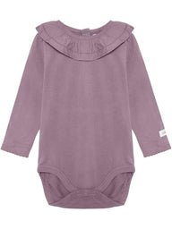 newbie baby Body with ruffle neckline organic cotton lilac long sleeves