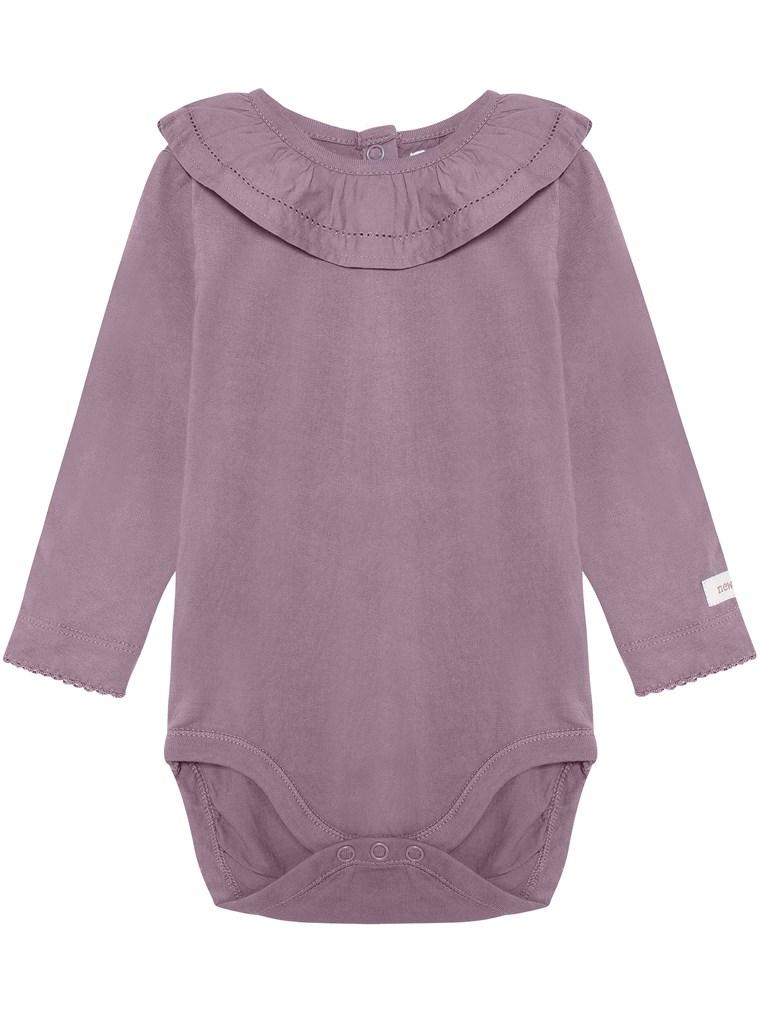 newbie baby Body with ruffle neckline organic cotton lilac long sleeves
