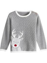 newbie kids Jumper with Christmas reindeer print grey organic cotton