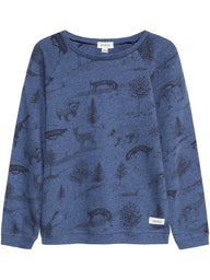 newbie kids Jumper with forest animals print navy organic cotton
