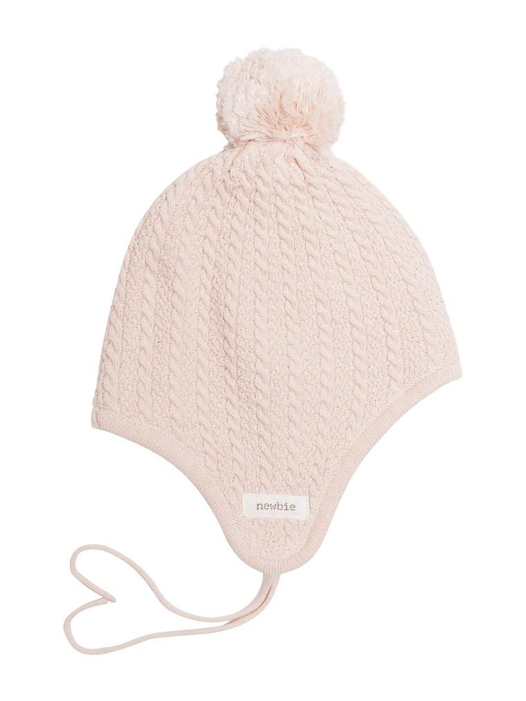 newbie baby hat print pompom organic cotton pink
