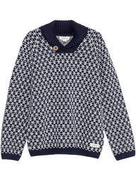newbie kids Jumper patterned detail navy knitwear organic botton