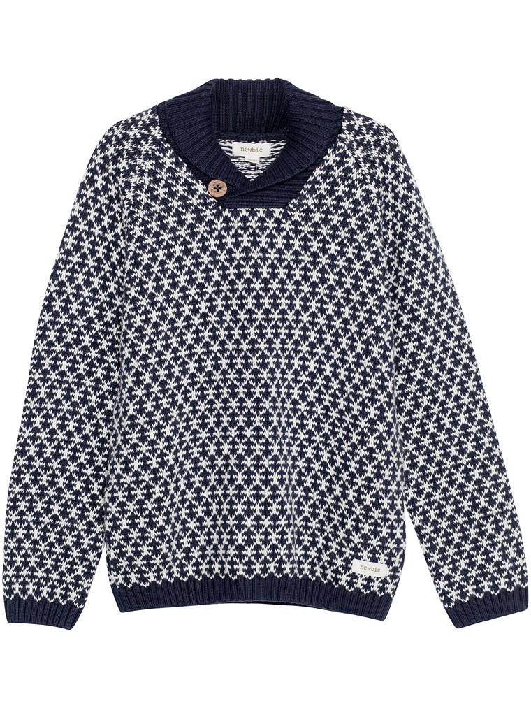 newbie kids Jumper patterned detail navy knitwear organic botton