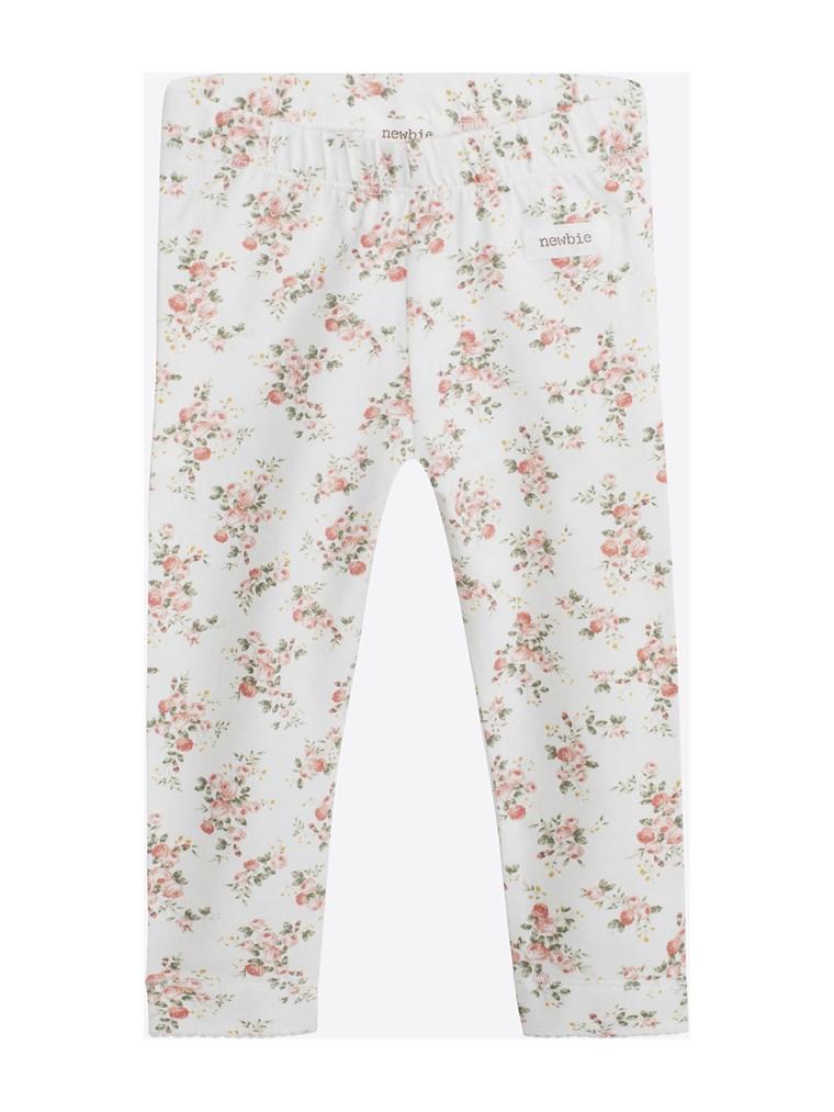 Leggings floral print newbie kids white organic cotton