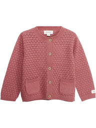 newbie kids Cardigan cable knit pockets red organic cotton