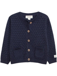 newbie kids Cardigan cable knit pattern blue organic cotton