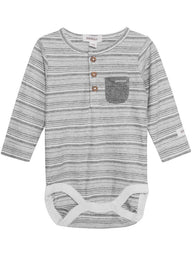newbie baby Body pocket striped print organic cotton grey long sleeves