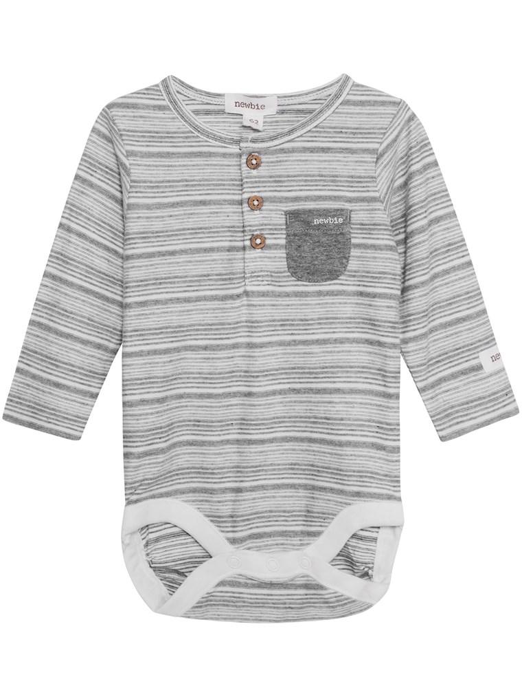 newbie baby Body pocket striped print organic cotton grey long sleeves