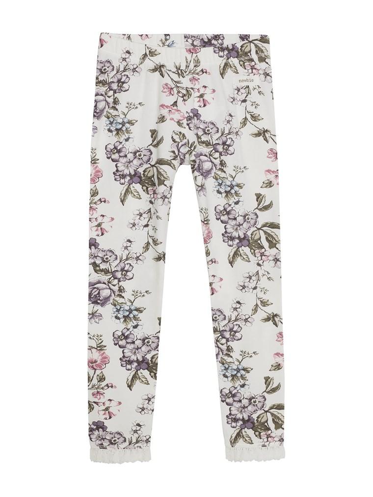 Leggings floral print newbie kids white organic cotton