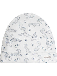 newbie baby hat squirrel print blue organic cotton