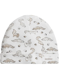 newbie baby hat squirrel print blue organic cotton