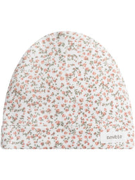 newbie baby hat floral print organic cotton white 