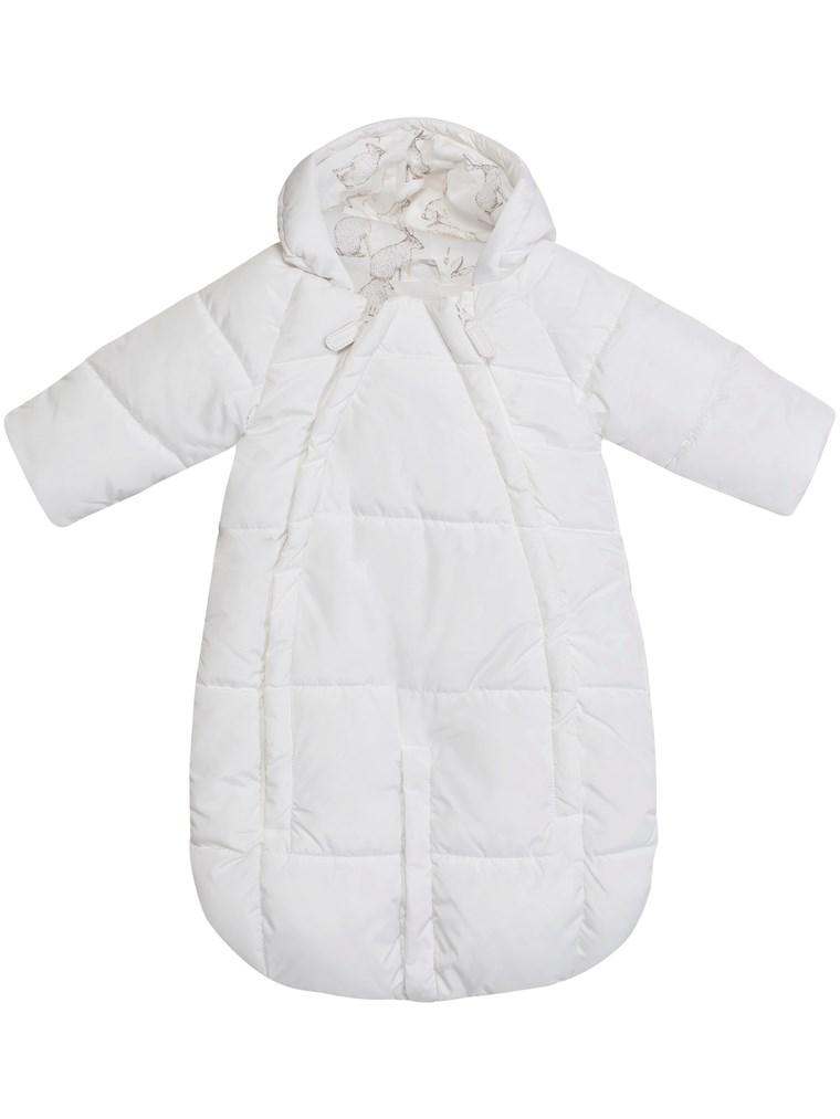 Baby pramsuit with rabbit-patterned lining