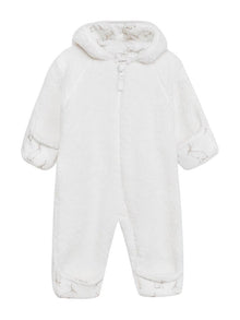 Baby pramsuit with rabbit-patterned lining