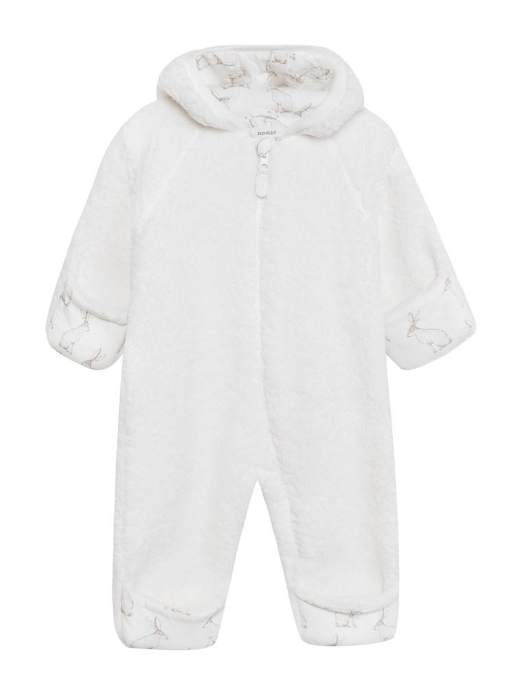 Baby pramsuit with rabbit-patterned lining