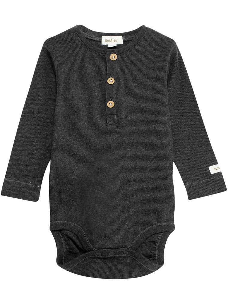 newbie baby Body with buttons long sleeves dark grey