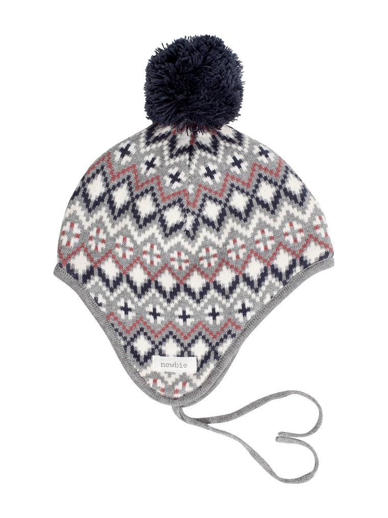 newbie baby hat jaquard print pompom  organic cotton 