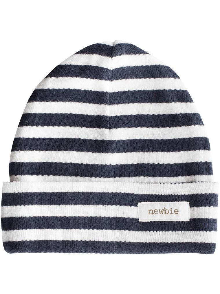 newbie baby hat stripes print blue organic cotton