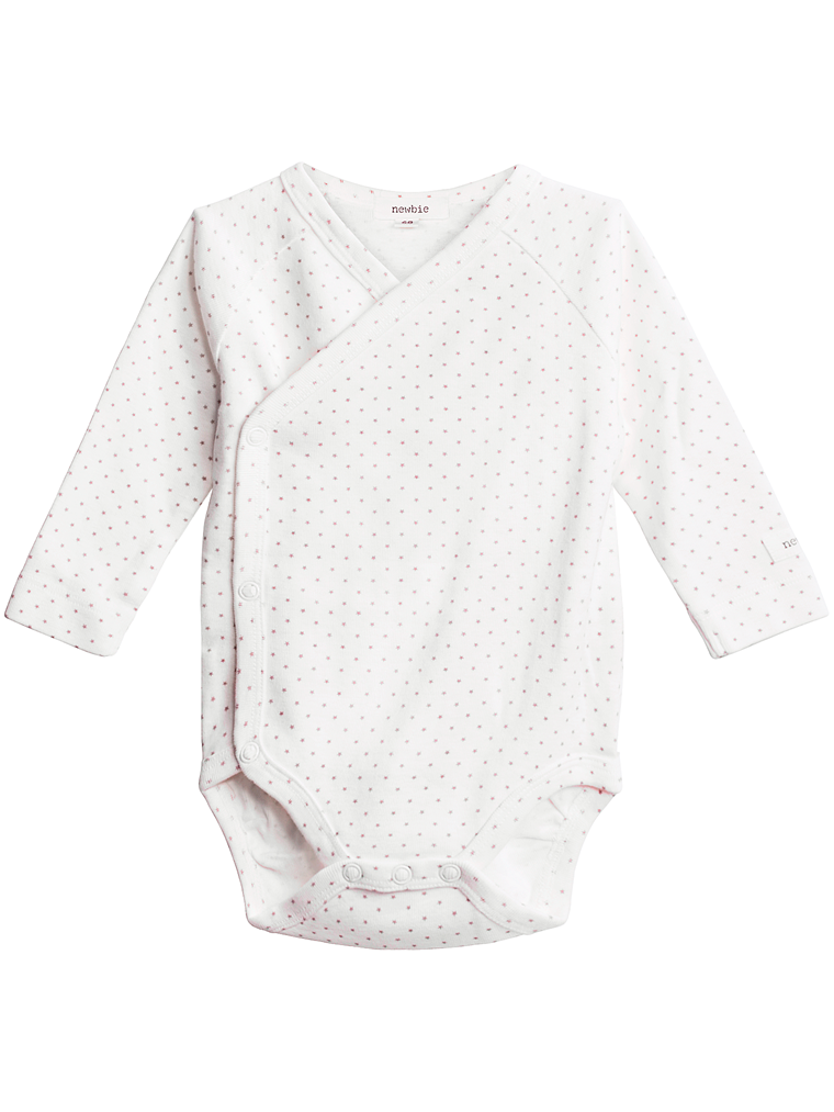 newbie baby Body with polka dots organic cotton white long sleeves