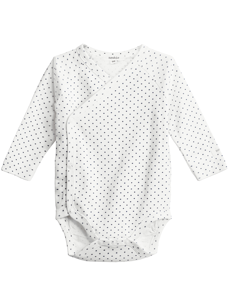 newbie baby Body with polka dots organic cotton white long sleeves