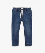 Denim trousers with contrast waistband
