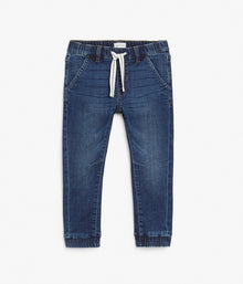 Denim trousers with contrast waistband
