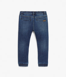 Denim trousers with contrast waistband