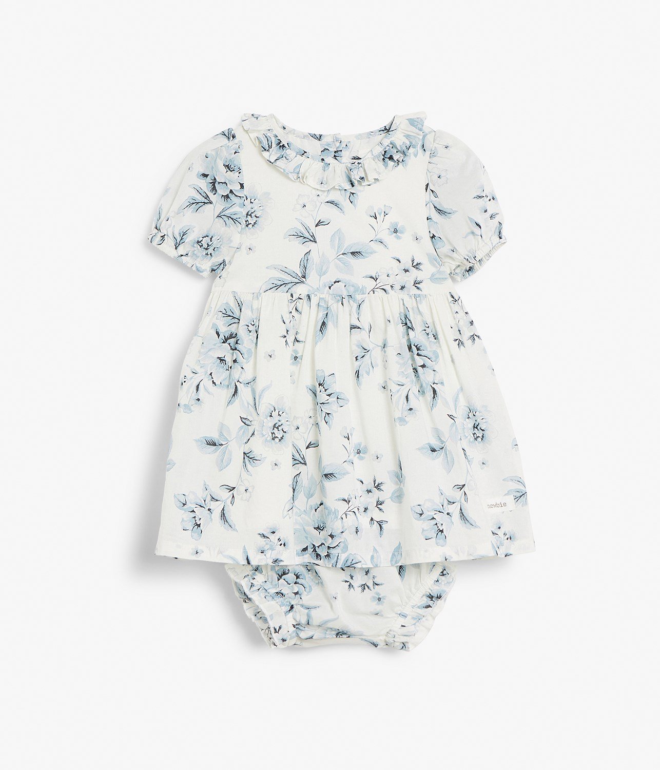 Baby white & blue floral print dress