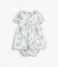 Baby white & blue floral print dress