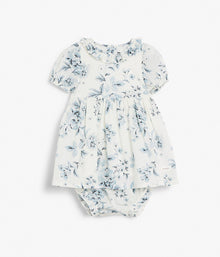 Baby white & blue floral print dress