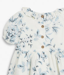 Baby white & blue floral print dress