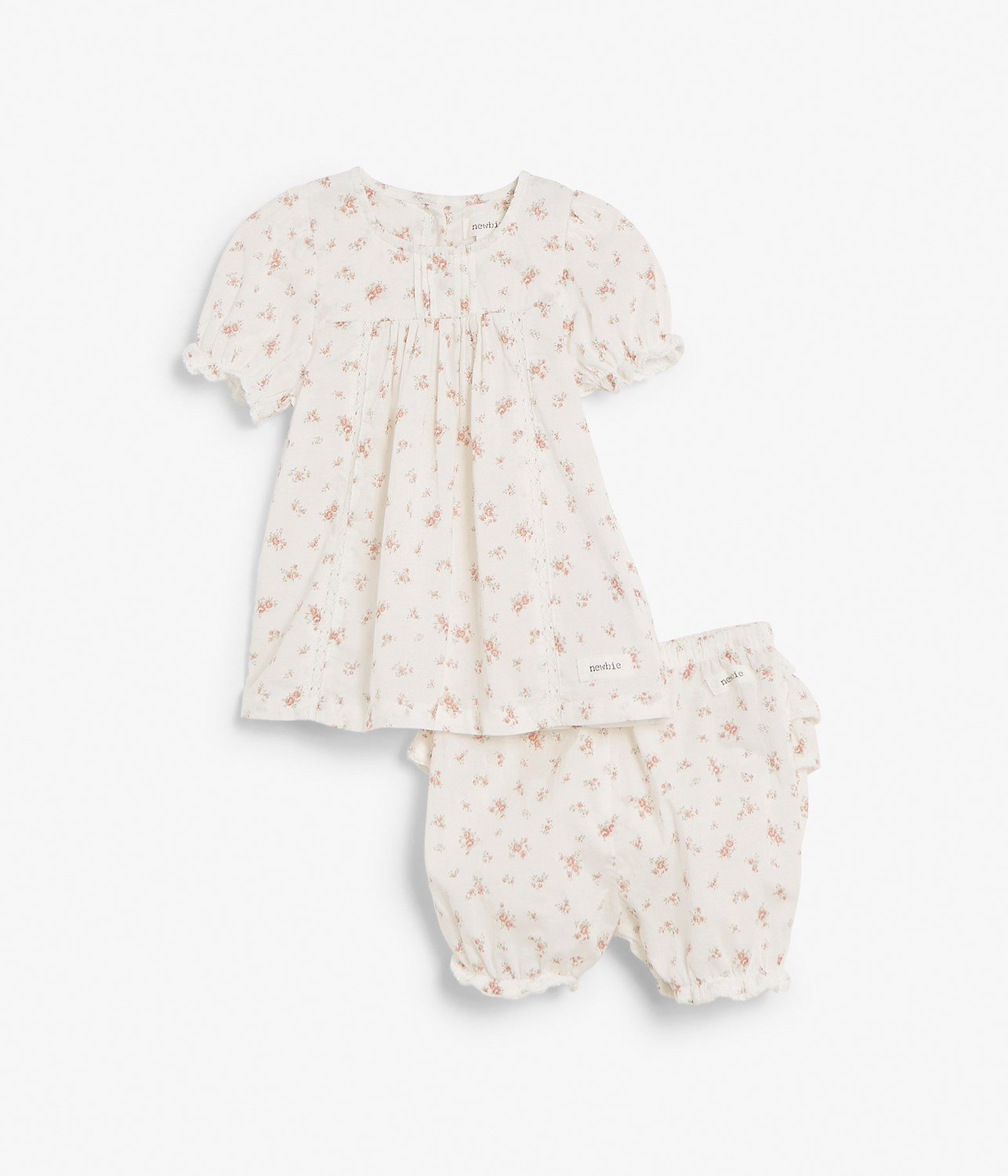 Baby white floral print dress and bloomers set