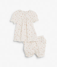 Baby white floral print dress and bloomers set