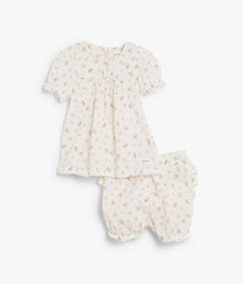 Baby white floral print dress and bloomers set