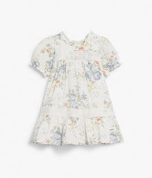 Baby white floral print dress with frills