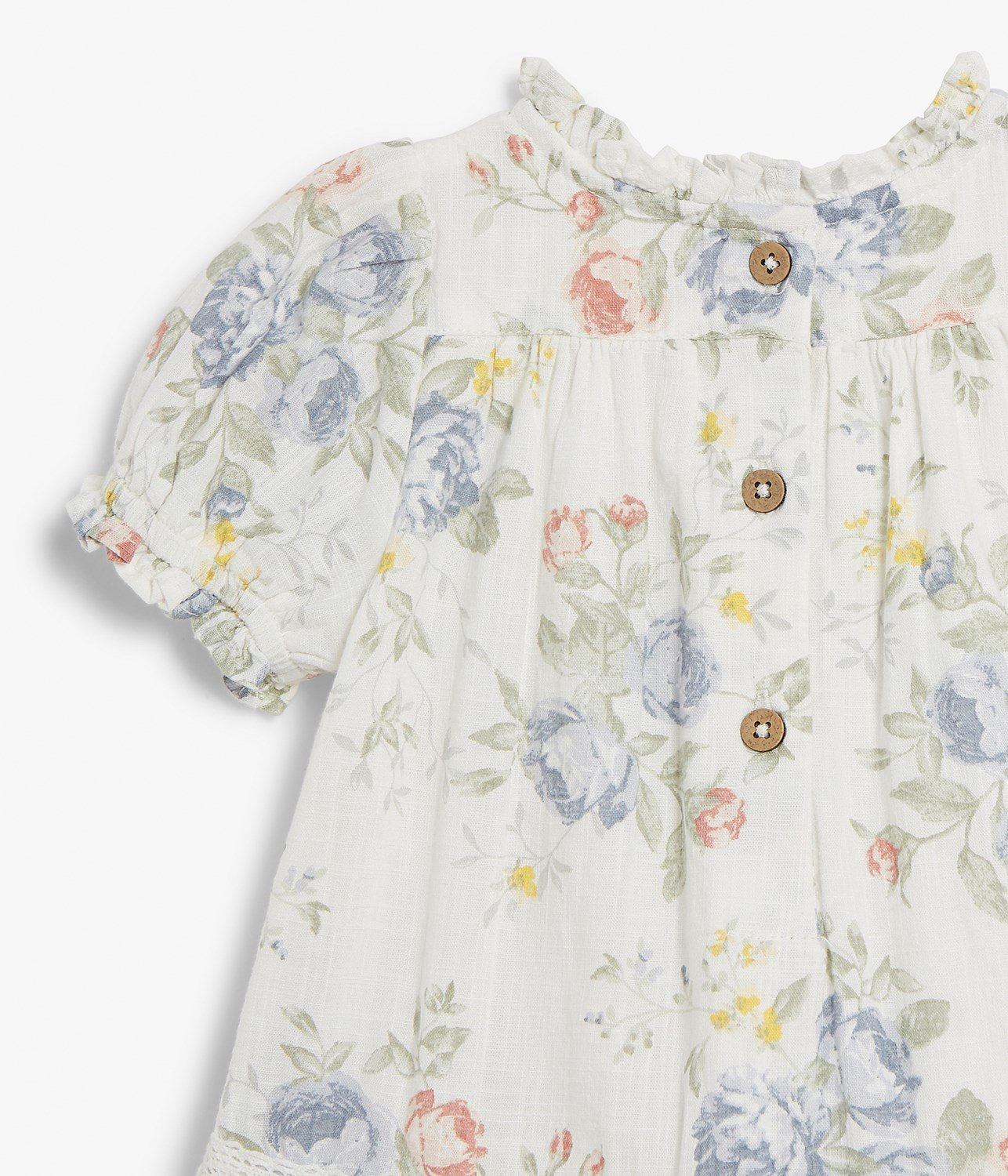 Baby white floral print dress with frills