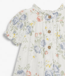 Baby white floral print dress with frills
