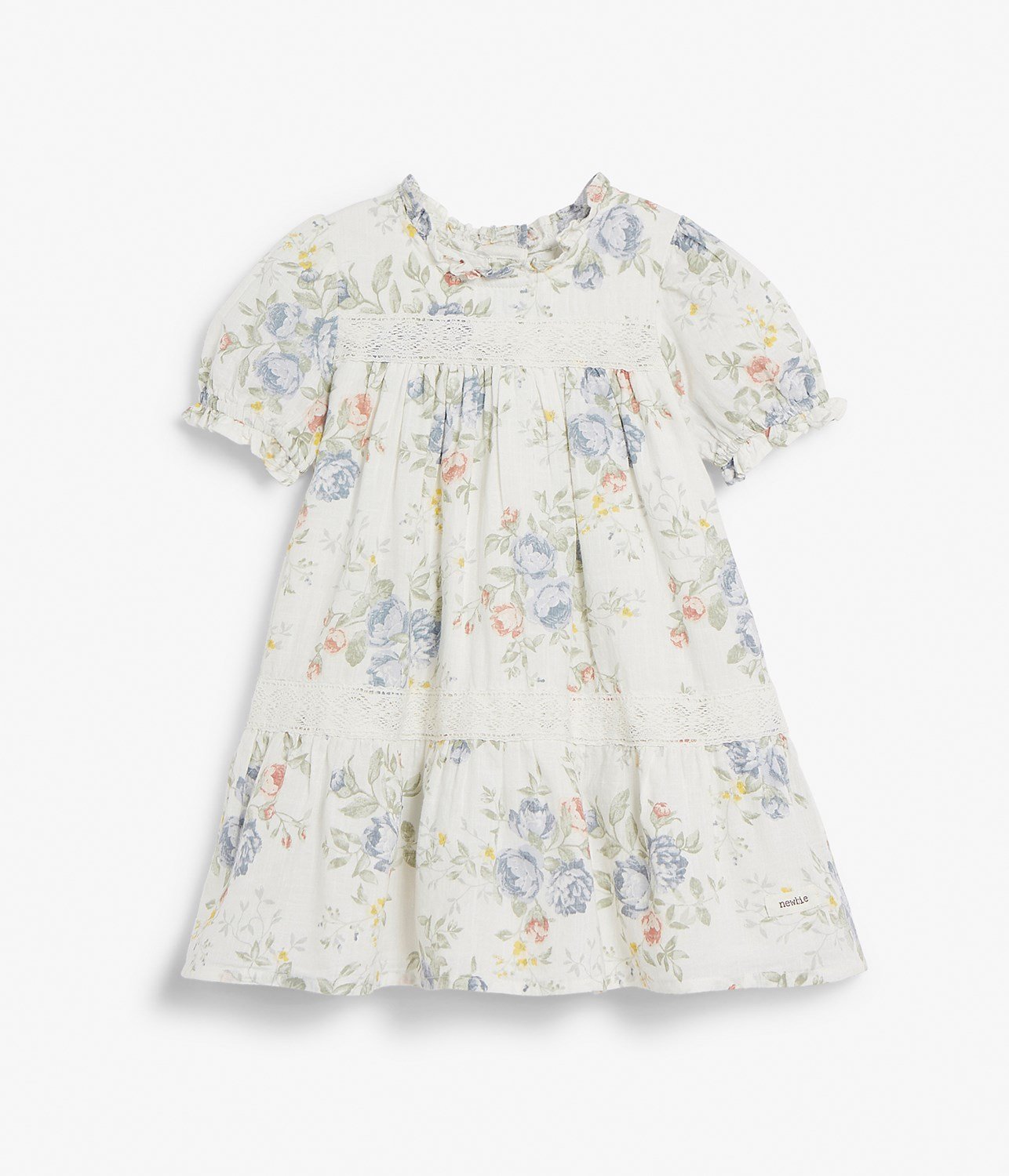 Kids white floral print dress with frills